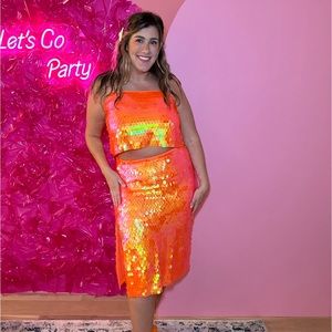 Anthropologie Neon Sequin Tank & Skirt Set